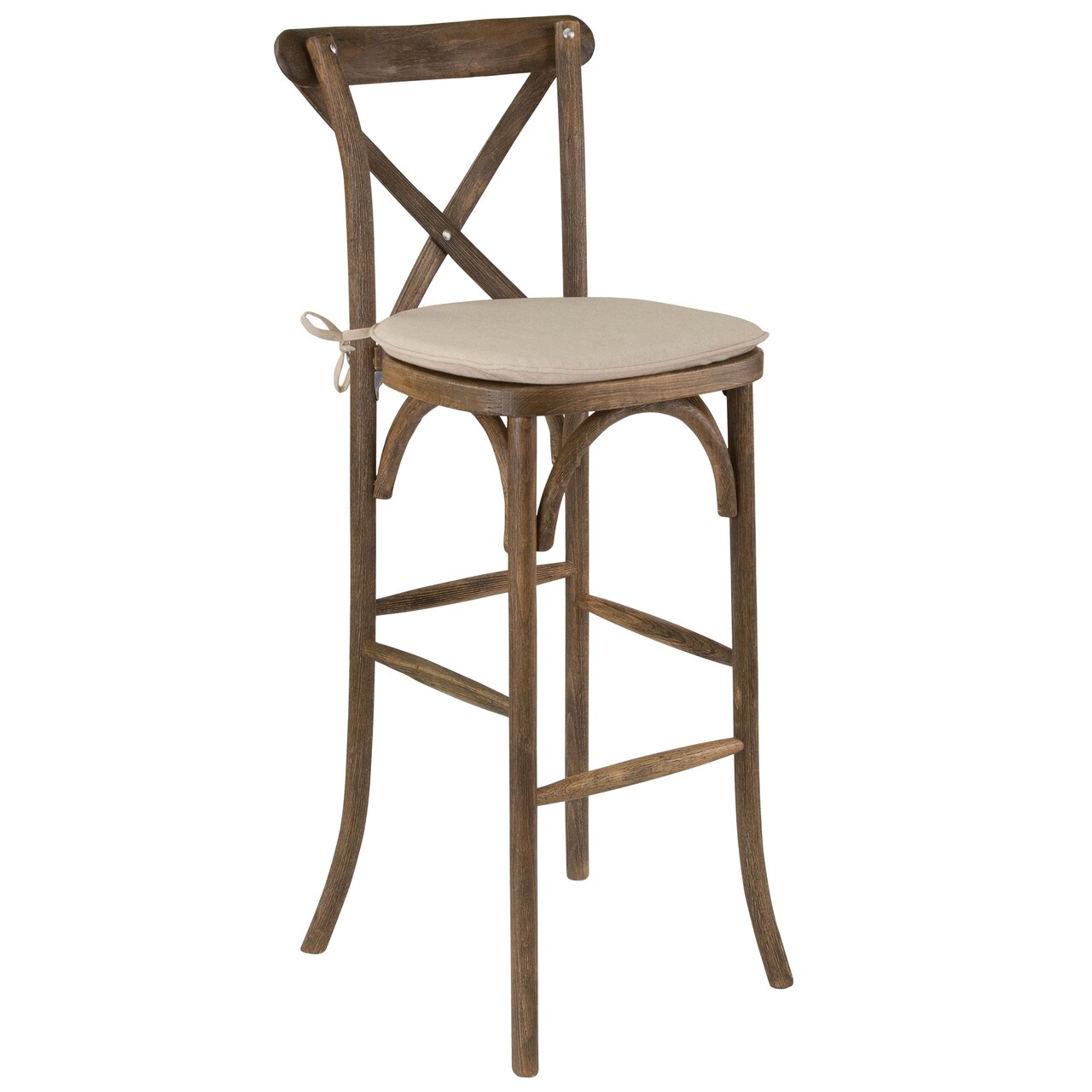 Merrick Lane Coquette Wooden Modern Farmhouse Cross Back Bar Stool with Cushion
